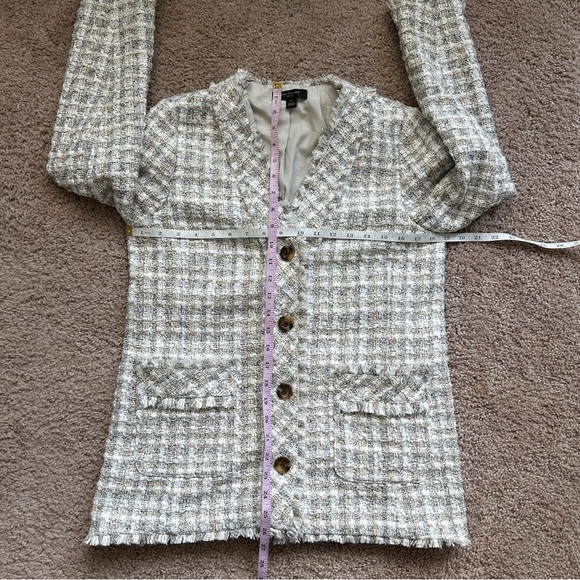Ann Taylor Petite Fringe White Tweed Boucle Woven Cardigan Blazer Size 4P - Picture 9 of 10